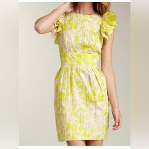 Jessica Simpson Yellow and Tan Ruffled A-Line Dress